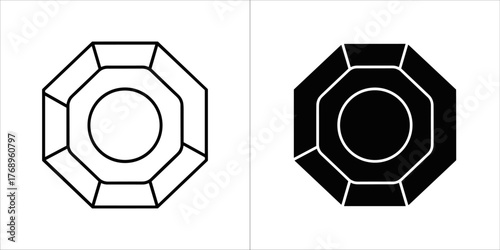 Illustration of a gemstone, showcasing its facets and symmetrical design in detail