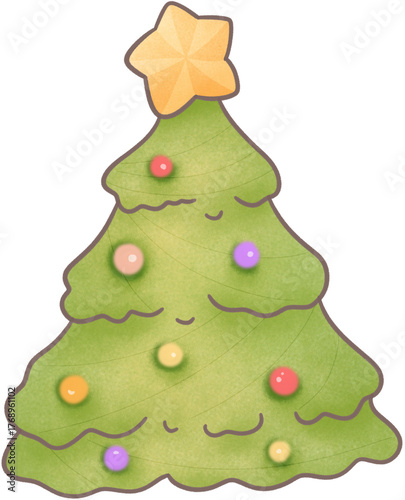 A Christmas tree with star and lights.
