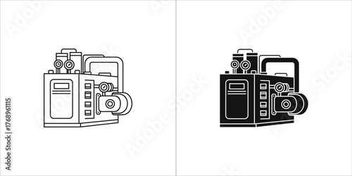Industrial machine icon set includes equipment for manufacturing and production