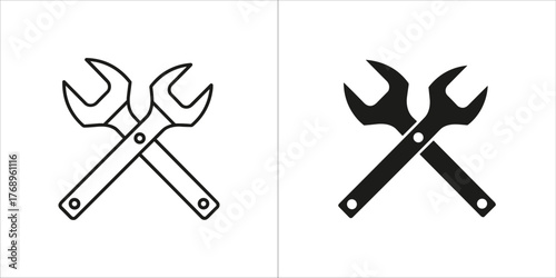 Crossed wrenches icon two spanners in outline and glyph style for repair service