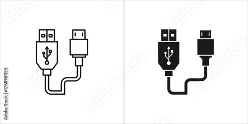 Usb cable icon, outline and filled vector illustration, connector symbol