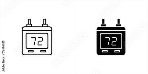 Black line icon of thermostat device for temperature control vector illustration