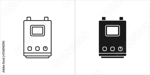 Black line icon of water heater boiler for heating water vector illustration
