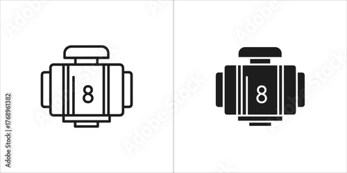 Illustration of an eight cylinder engine, showcasing both a line art and a solid black version