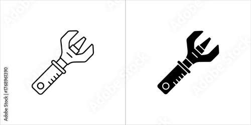 Illustration of a three prong wrench, showcasing both a line art and a solid black version