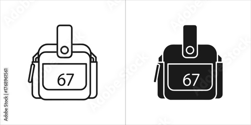 Illustration of a vintage camera bag with number 67, highlighting its classic design