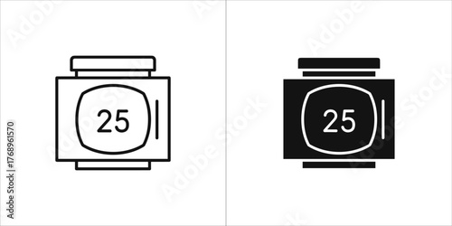 Line art of a film canister with number 25, showcasing its compact design and essential function