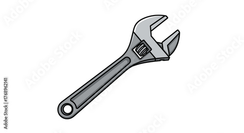 A simple cartoon illustration of a grey adjustable wrench on a white background.
