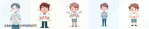 vector of a little boy with a nervous shaking gesture