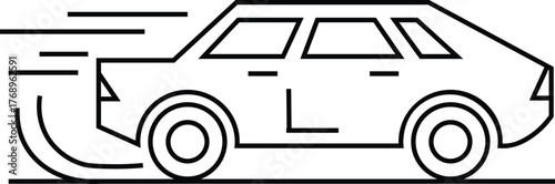 Speeding SUV car line art vector icon with motion lines, minimalistic automotive outline design, fast modern vehicle illustration, clean sharp vector icon for transport and speed themes.