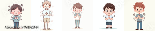 vector of a little boy with a nervous shaking gesture