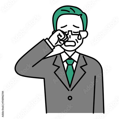 泣く中年のスーツの男性