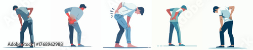 vector full body of a man gesturing with back pain