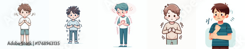 vector of a little boy with a nervous shaking gesture