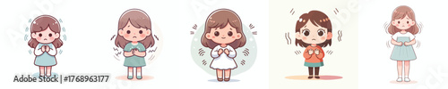 vector of a little girl with a nervous shaking gesture
