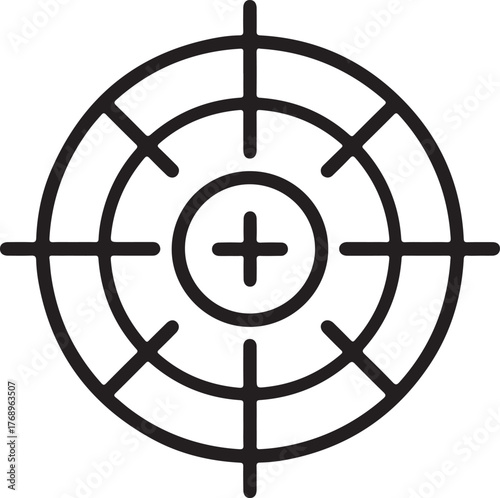Black concentric circles with crosshairs and plus sign in center