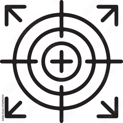 Simple target icon with crosshairs and arrows representing focus