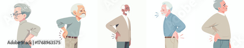 vector half body of a grandfather gesturing with back pain