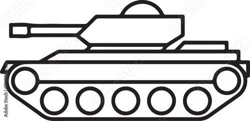 Simple outline drawing of a military tank with tracks and cannon