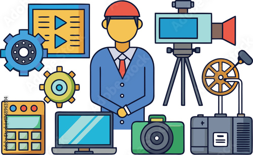 Dynamic filmmaker crew and equipment creating engaging visual content for modern media projects and storytelling