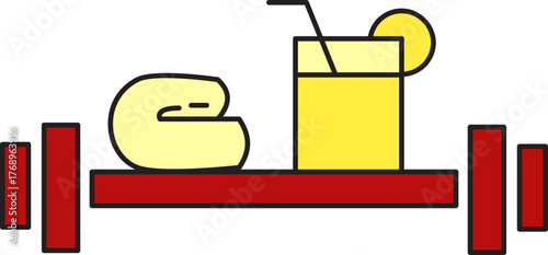 Fitness icon: smoothie, towel, weights combo