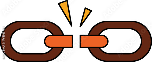 Broken chain link, symbol of disconnection, breach