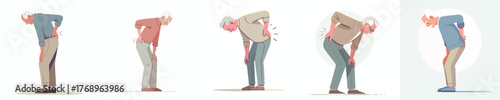 vector full body of a grandfather gesturing with back pain