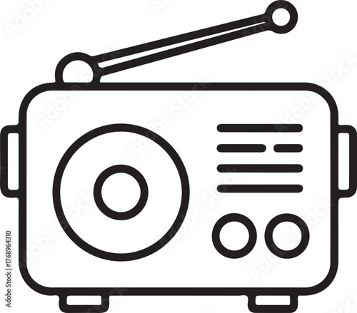 Retro radio icon with antenna and speaker for broadcasting music