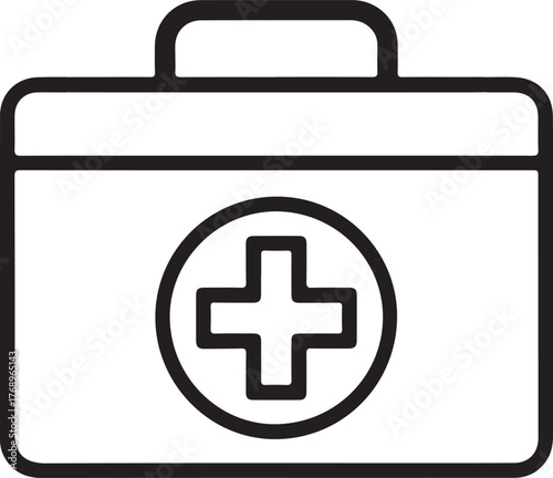 Simple outline icon of a medical first aid kit with a cross