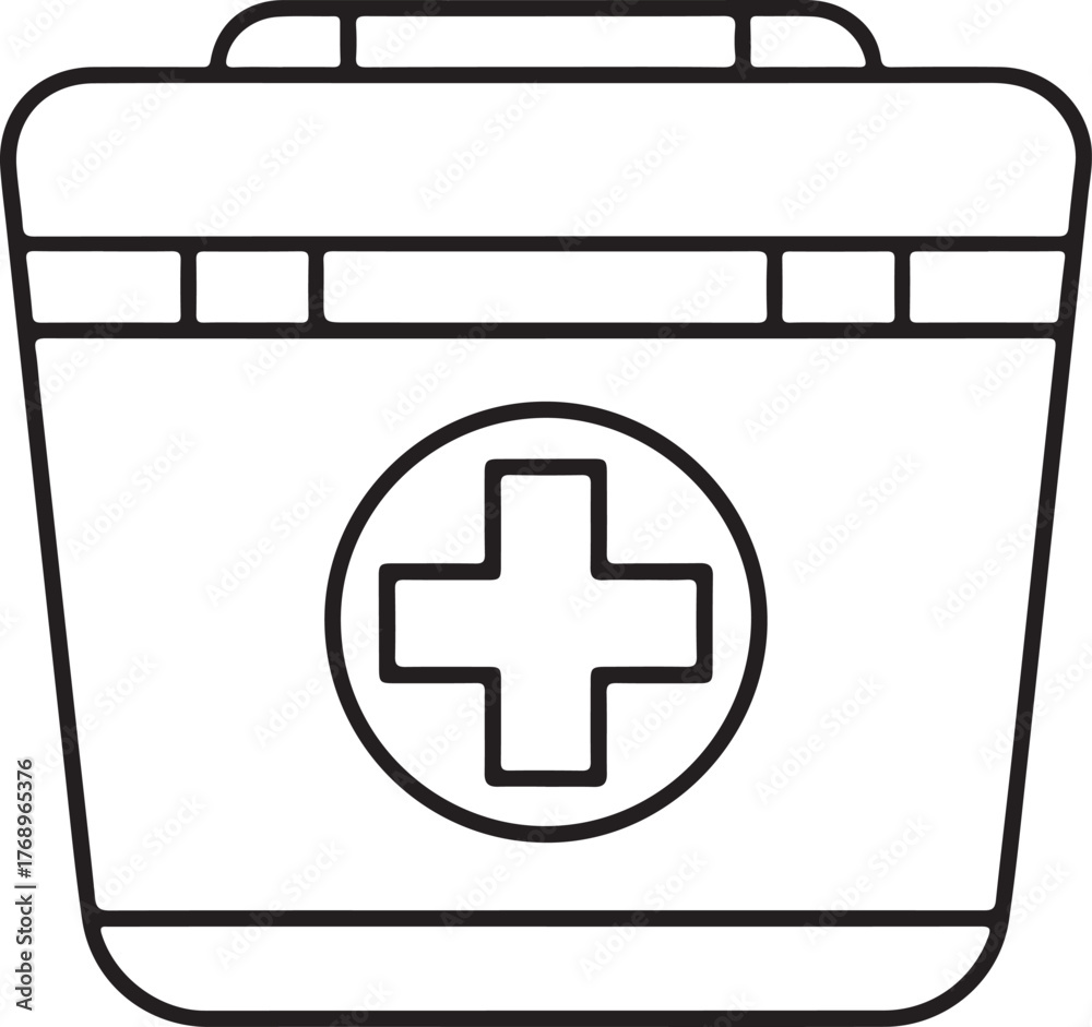 Obraz premium Simple outline of a medical first aid kit with red cross symbol