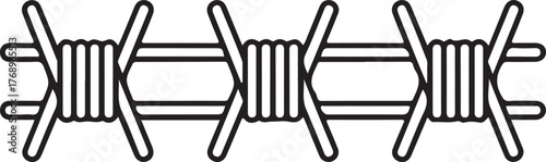 Simple line art illustration of barbed wire fence section