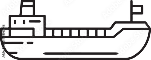 Simple outline illustration of a cargo ship with a flag