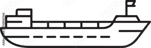 Simple outline illustration of a cargo ship sailing on the ocean