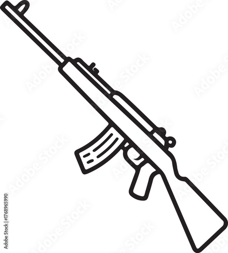 Simple line drawing of an assault rifle on a white background