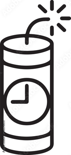 Dynamite stick with clock face and lit fuse symbolizing time bomb