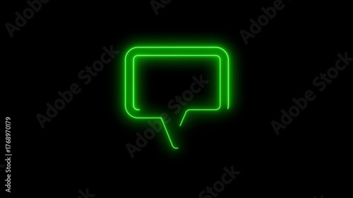 Green Neon Speech Bubble Icon Glowing on Black communication