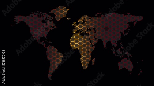 World map animation. world map with hexagonal grid in the background with an alpha channel. Motion design. 