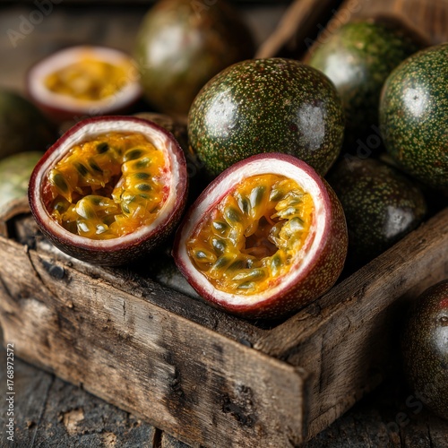 passion fruit fresh in the wooden box
