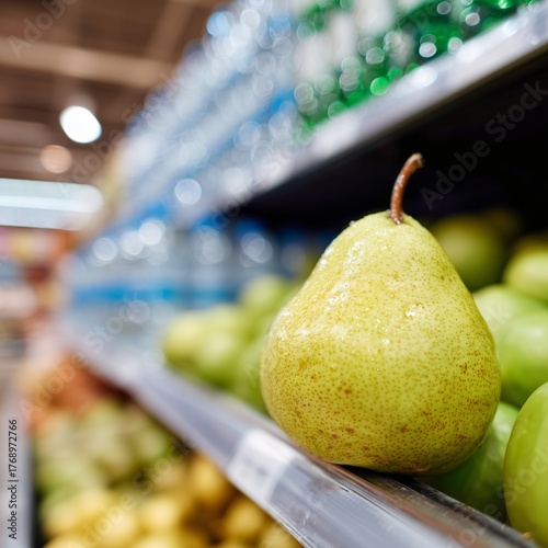 pears in a basket of supermarket