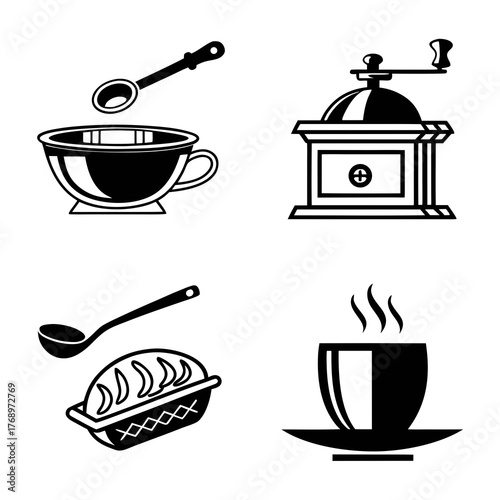 Black silhouette of food and drink, vector illustration