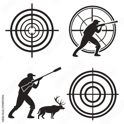 Hunting sport concept with hunter and target icons