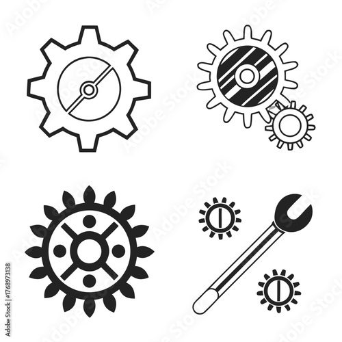 Modern vector icons set of gear and wrench
