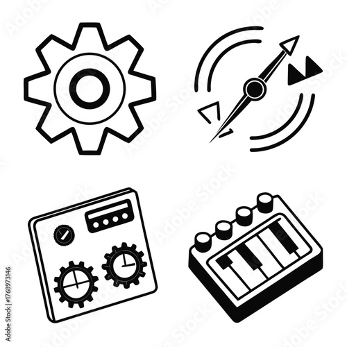Modern vector icons set of gear and instrument