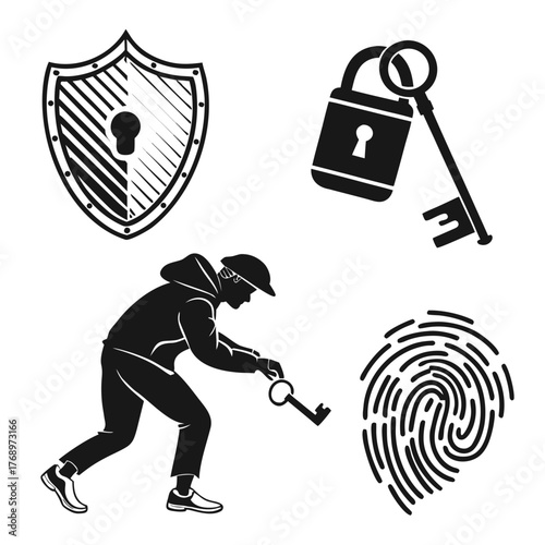 Hacker trying to steal data with key security concept