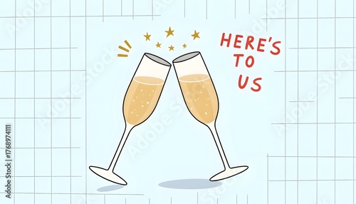 Celebration Toast with Two Champagne Glasses and Cheerful Message for Special Moments