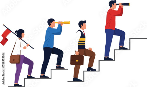 Teamwork business vision leadership success steps career growth plan editable vector