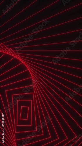 Red glow geometric spiral pattern on a dark vertical background.