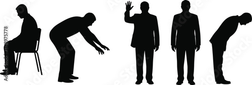 Man silhouette vector poses business suit people action illustration editable vector