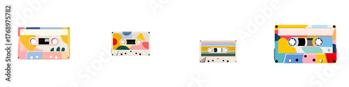 Retro Cassette Tape Set: Colorful 80s and 90s Audio Cassette Illustrations