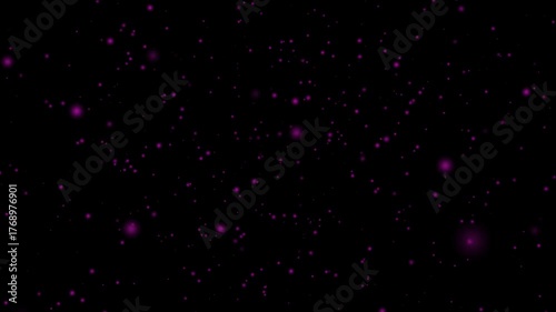 Modern abstract neon magenta particles floating upwards against a dark background in seamless motion animation